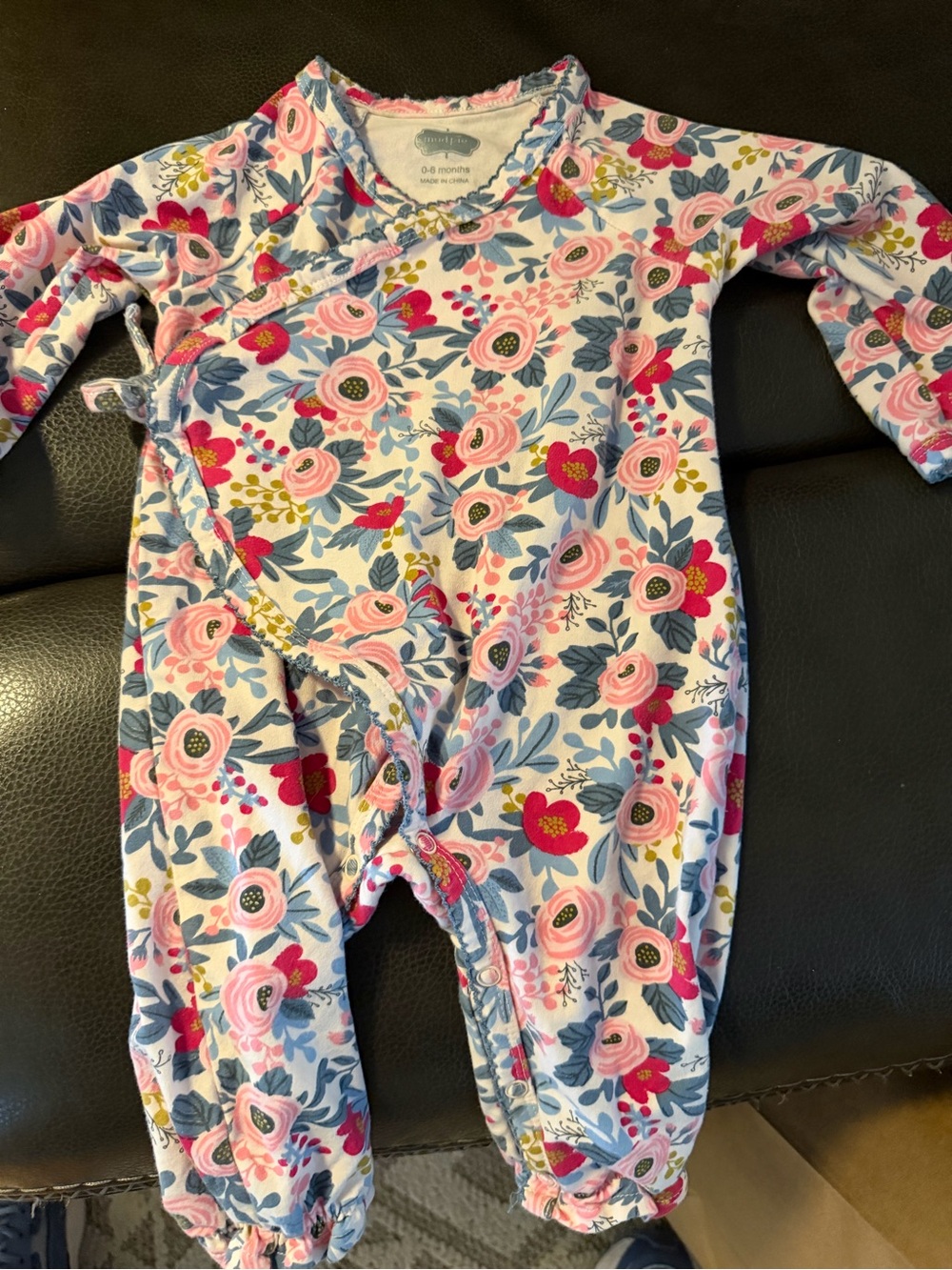 Mud Pie Floral Wrap One-Piece in Pink, Blue & Green